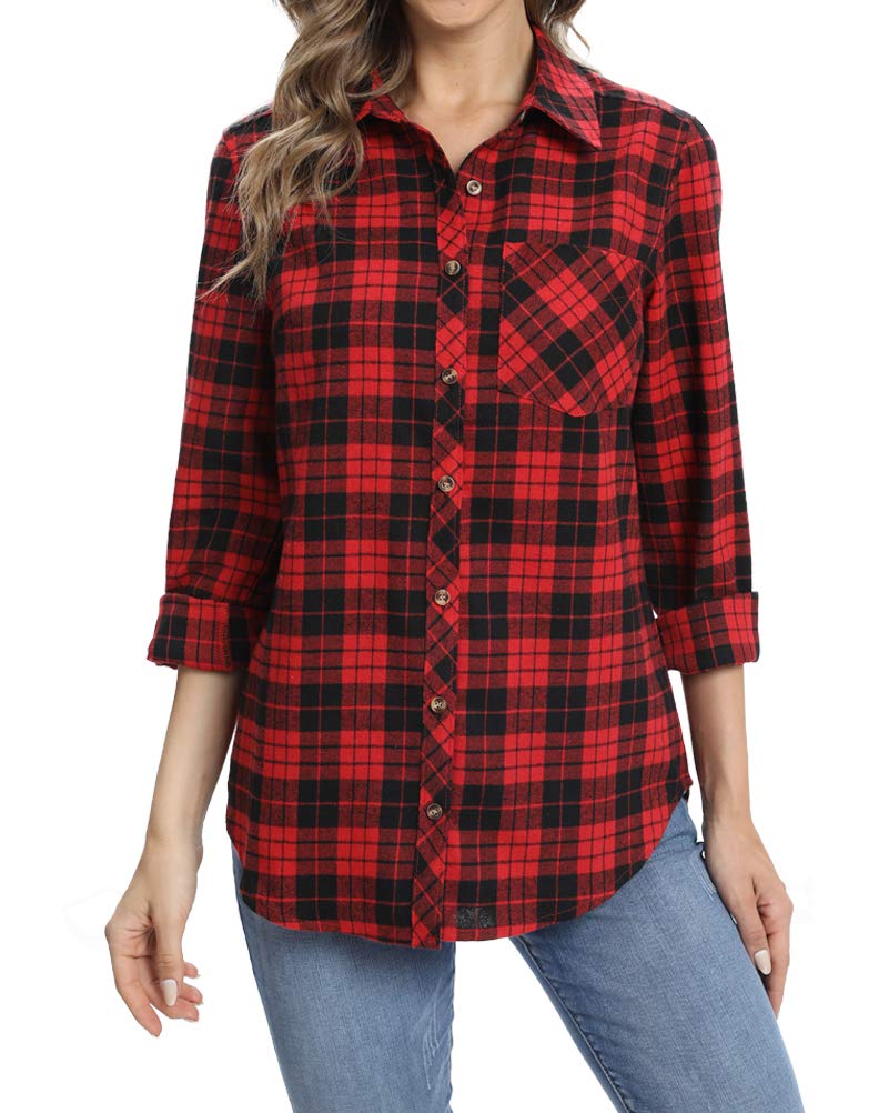 fuinloth Hemd Damen Kariert Trachtenbluse Plaid Langarmshirt Flanell Bluse Elegant Oberteile aus Bau