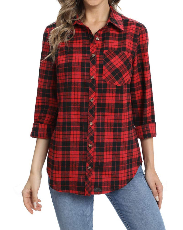 fuinloth Hemd Damen Kariert Trachtenbluse Plaid Langarmshirt Flanell Bluse Elegant Oberteile aus Bau