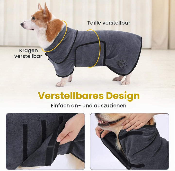 PETTOM Hundebademantel, Bademantel Hund mit Hohem Kragen, Hundebademantel für Grosse Hunde, Hunde Ba