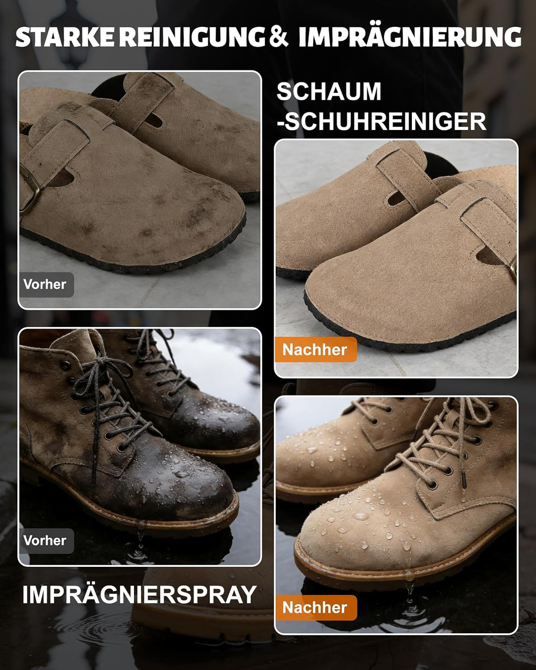 Jevvu Wildleder Reiniger Set mit Imprägnierspray, Wildlederbürste &amp; Mikrofasertuch, Schuhpflege Set