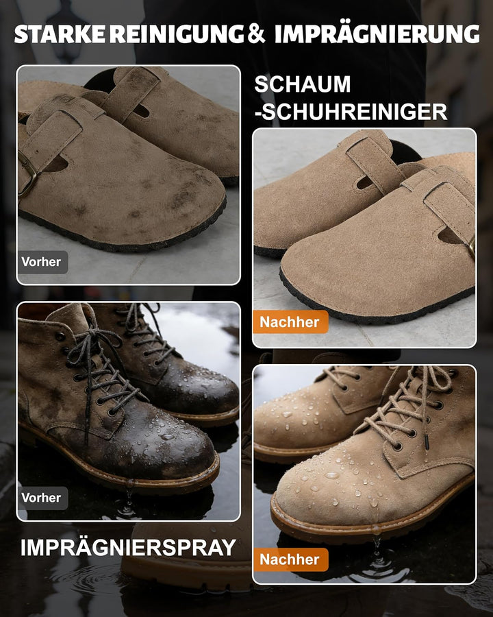 Jevvu Wildleder Reiniger Set mit Imprägnierspray, Wildlederbürste &amp; Mikrofasertuch, Schuhpflege Set