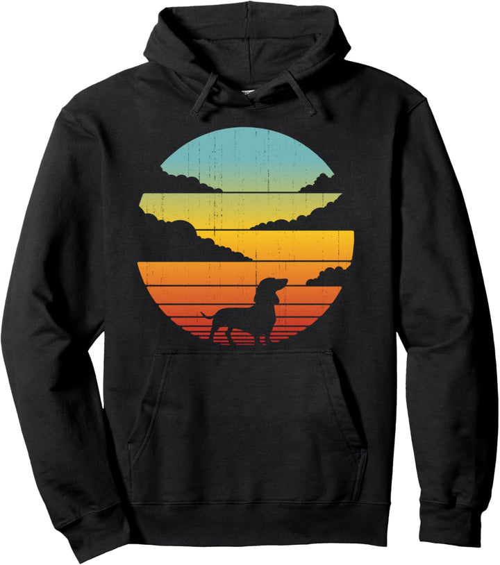 Dachshund Vintage Silhouette 60s 70s Retro Gifts Dog Lover Pullover Hoodie