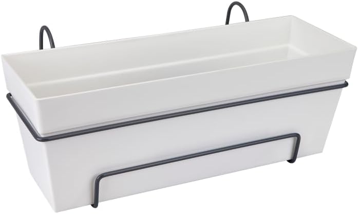 elho Loft Urban Balkonkasten Allin 1 50 - Übertopf für Balkon &amp; Aussen - Ø 49.0 x H 20.5 cm - Weiss/