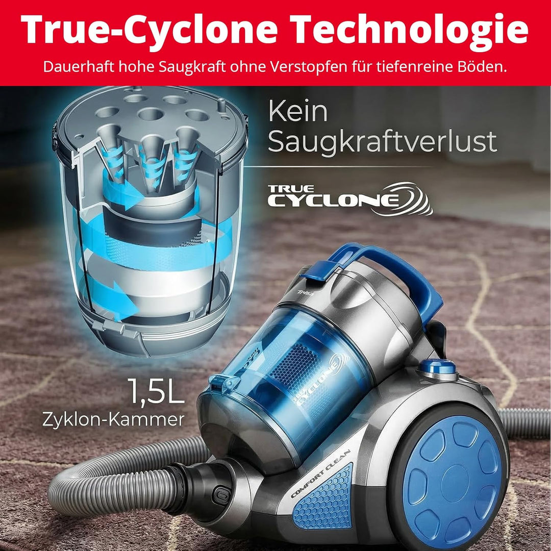 Trisa Bodenstaubsauger Beutellos True Cyclone Comfort, Kein Saugkraftverlust, HEPA Filter 99,9% für
