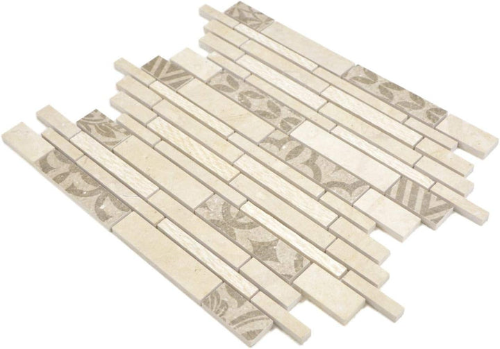 Mosaik Fliese Verbund Marmor/Keramik mix beige für WAND BAD WC KÜCHE Wandverblender Fliesenspiegel V