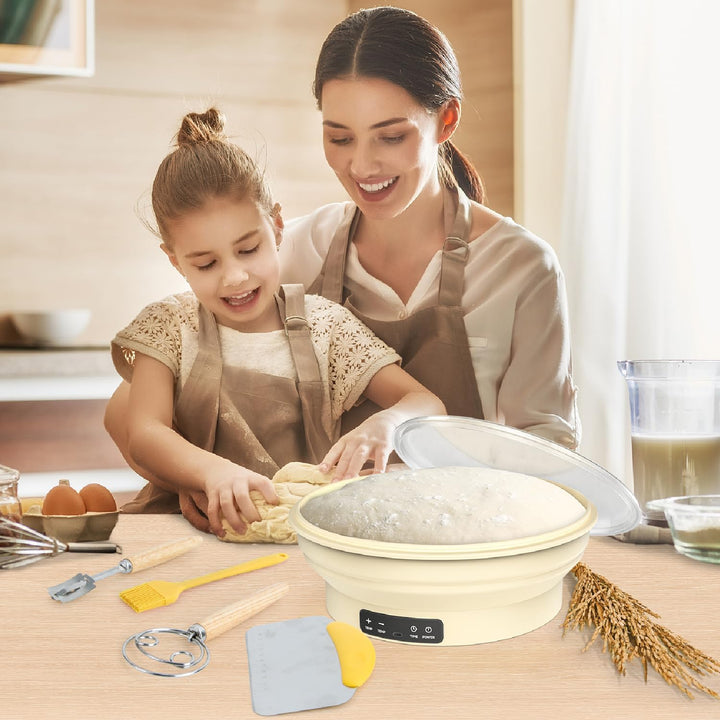 Gärkörbchen mit Heizfunktion und Timer – Rundes Silikon Gärkorb 30cm Brot Backen Zubehör für Sauerte