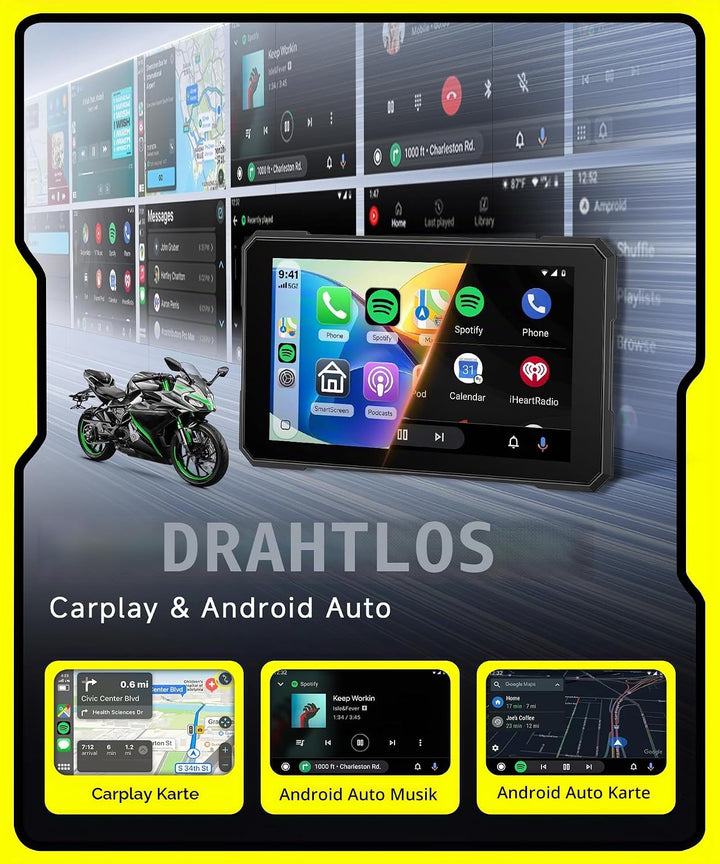 Rimoody 5 Zoll Carplay Bildschirm für Motorrad, Kabellos Carplay und Android Auto Display für Motorr