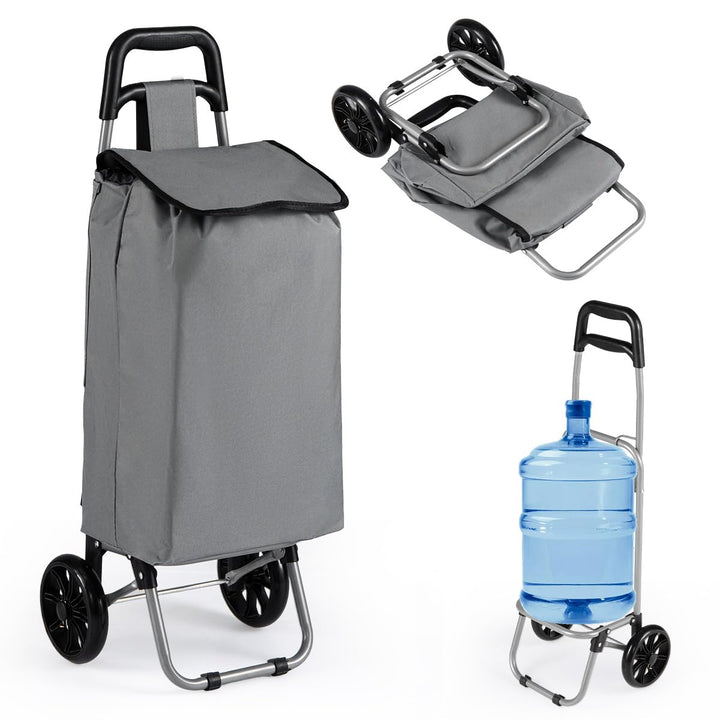 COSTWAY 35L Einkaufstrolley klappbar, Einkaufswagen mit Rollen, Einkaufsroller mit abnembarer Einkau