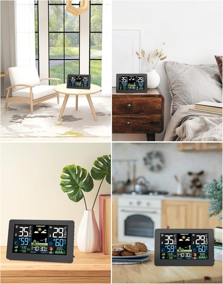 Wetterstation Funk mit Aussensensor, Farbdisplay, Wettervorhersage, Temperatur, Luftfeuchtigkeit, We