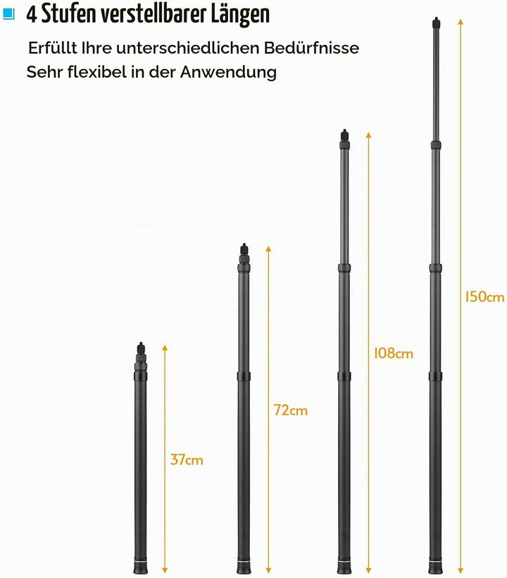 Andoer Einstellbare Verlängerungsstange, Kohlefaser Selfie Stick 1,5 m mit 1/4 Zoll Schraube für Ins