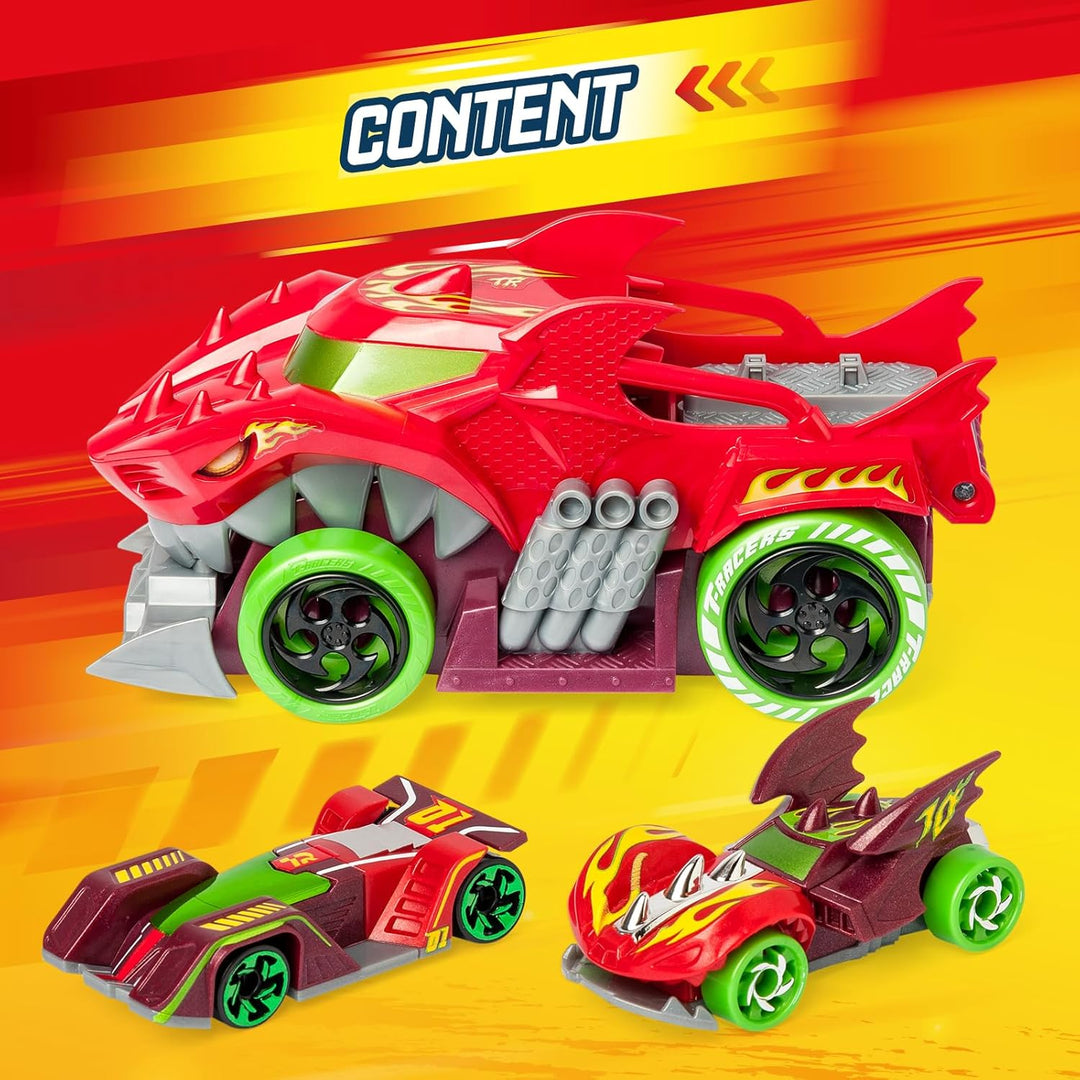 T- Racers Mix 'N Race Squad Launcher Drache, der Sich in einen Launcher verwandelt. Enthält 2 Exklus