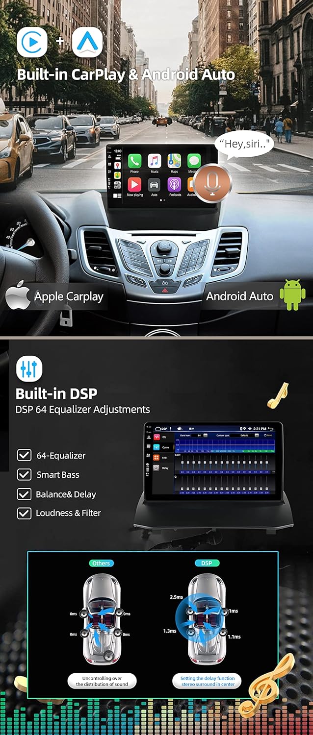 JOYX - [6G+128G] - Android 15 IPS Autoradio Passt für Ford Fiesta (2008-2019) - Kabellos CarPlay/And