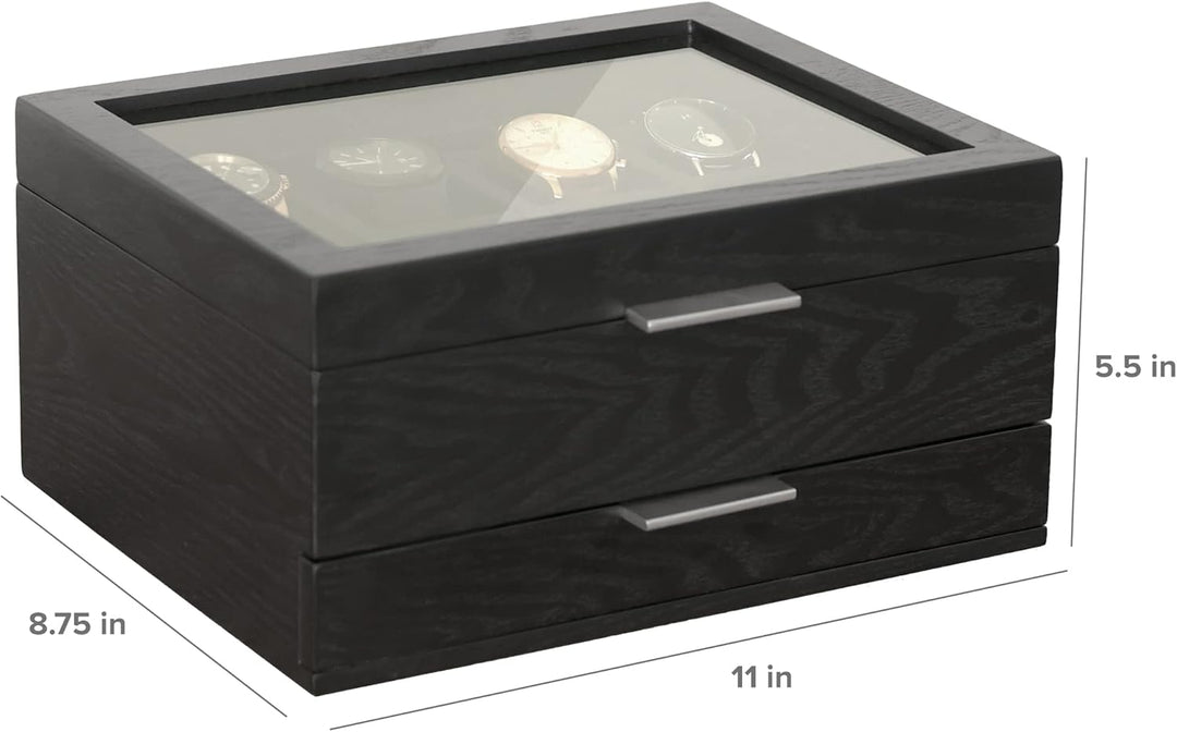 CASE ELEGANCE Uhrenbox mit 8 Fächern für Herren, schwarz, Uhrenvitrine, modulares Valet-Tablett, App