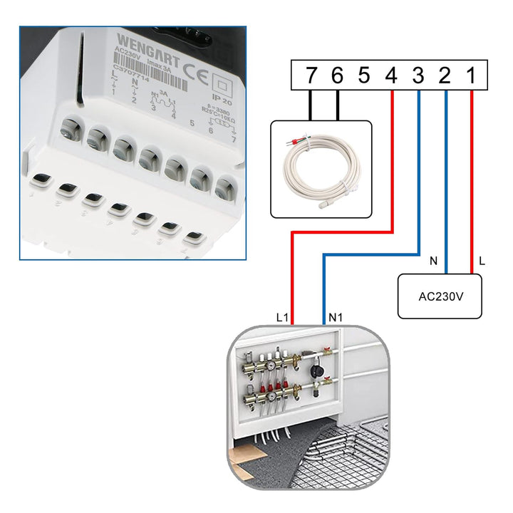 Wengart Heimthermostat WG806,AC230V,3A,wöchentliche Programmierung,6 Zeiträume,LCD-Digitalanzeige zu