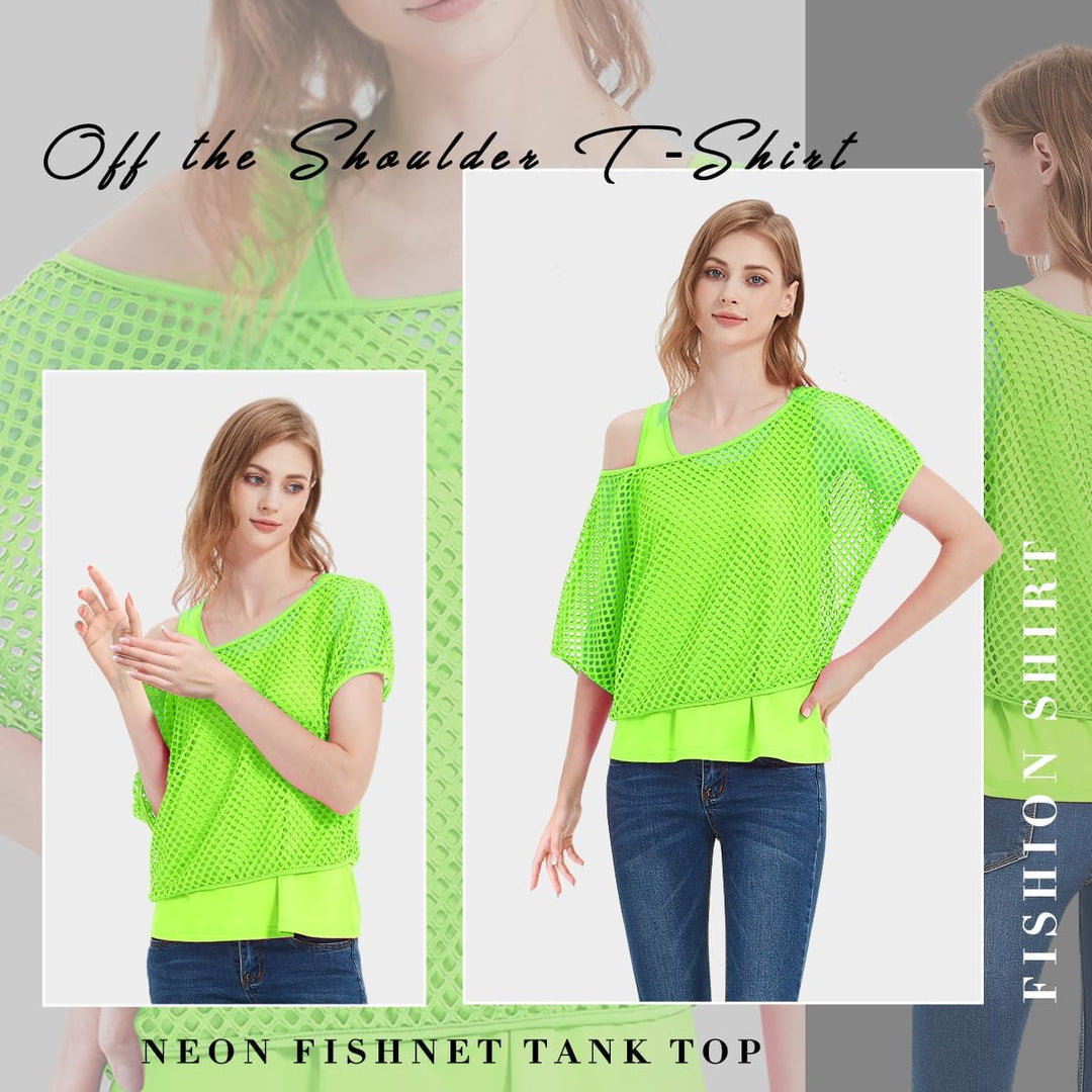 80er 90er Jahre Outfit Damen, Netzshirt, Tank top, Beinwärmer, Netzhandschuhe, Kostüm 80er Jahre Net