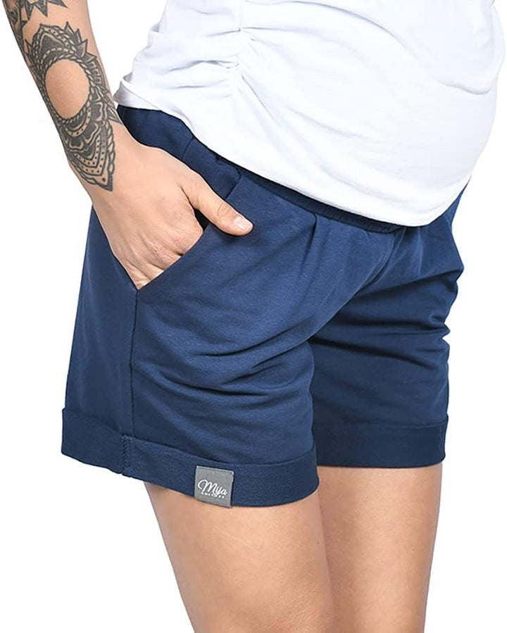 MijaCulture Kurze Umstandsshorts Umstandshose mit Bauchband für Sommer Lola M004 S Dunkelblau, S Dun