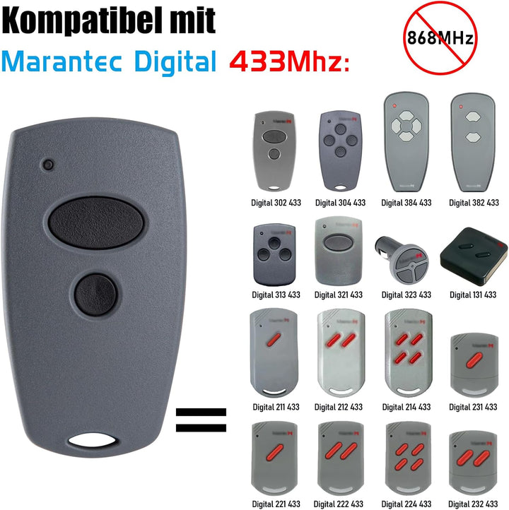 Klonen Garagentoröffner Fernbedienung Kompatibel mit Marantec 433MHz Handsender Digital 382, 302, 38