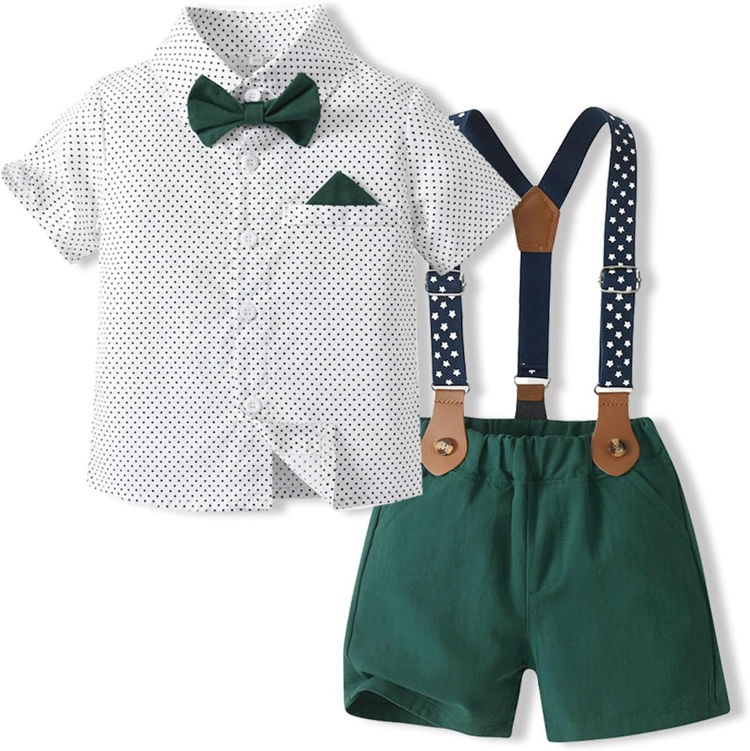 Volunboy Baby Jungen Anzug Set Bekleidung Hemd mit Fliege + Hosenträger Shorts Strampler Anzug 12-18