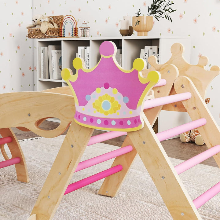 AIYAPLAY 8-in-1 Montessori Klettergerüst Indoor Holz Kletterdreieck mit Kletterbogen, Rutsche, Krone
