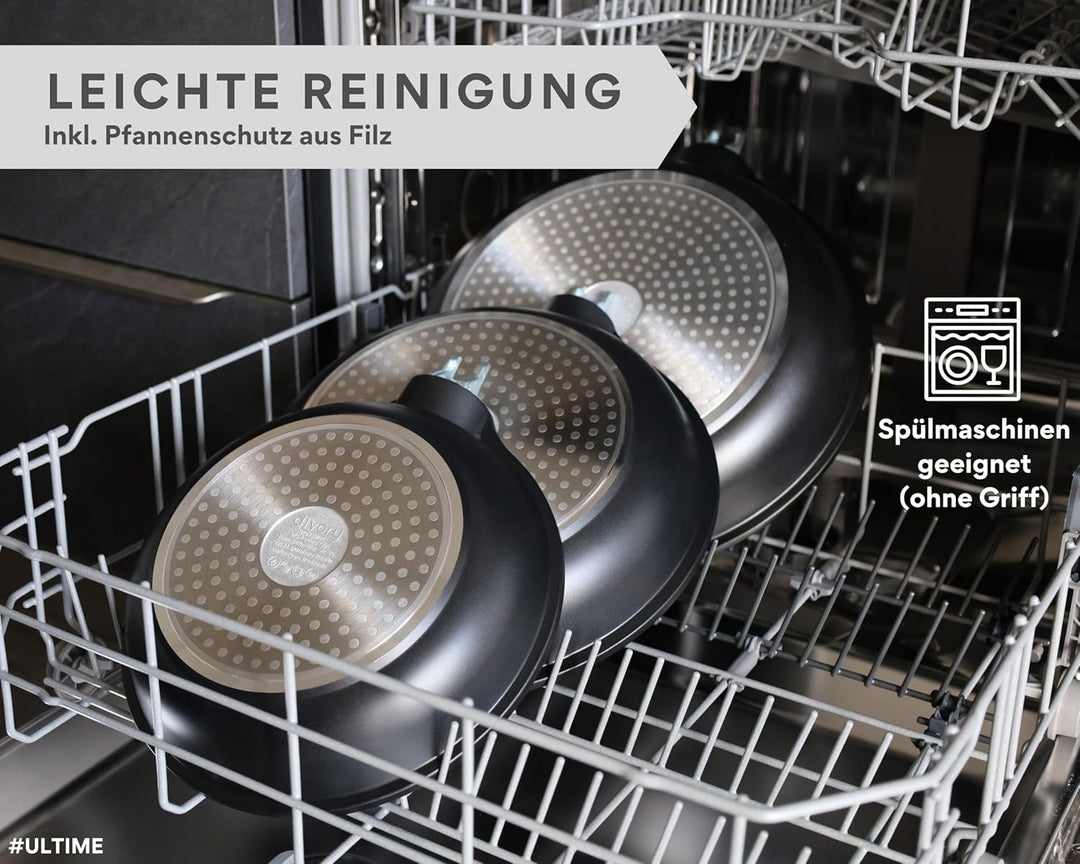 DIVORY Wokpfanne 30 cm mit Deckel - abnehmbarer Griff, induktionsgeeignet, Antihaftbeschichtung, Ind