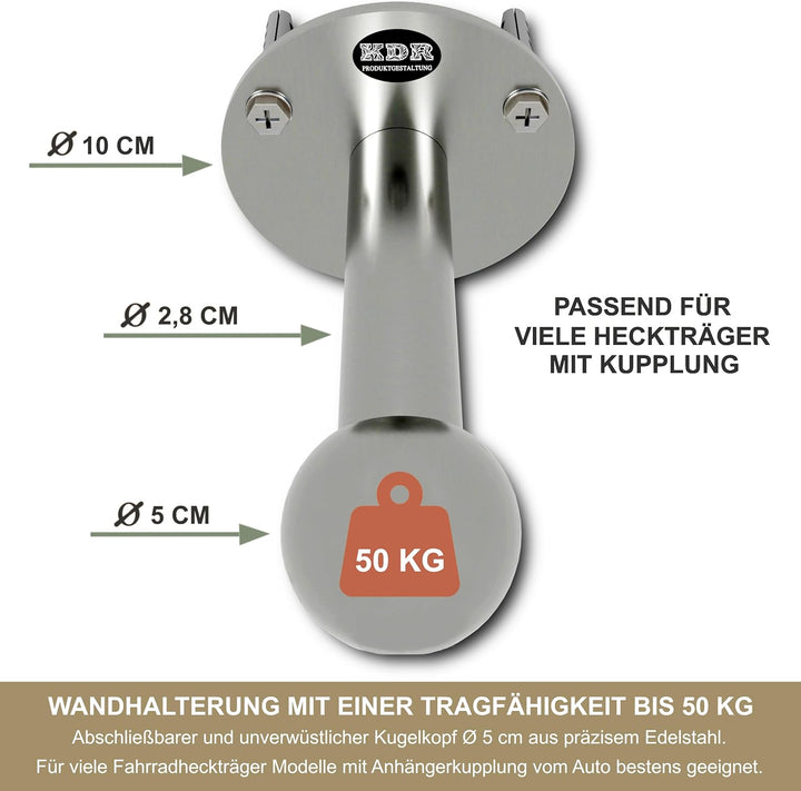 KDR Wandhalterung für Fahrradträger – massiver Edelstahlhalter für Kupplungsträger – sicher & platzs