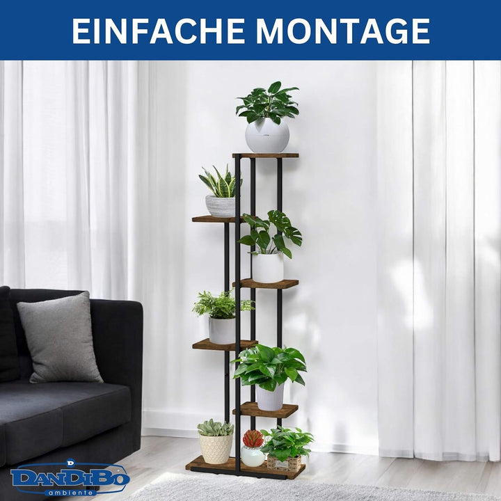 DanDiBo Blumenregal Indoor Metall Schwarz 6 Etagen Holz 96581 Blumentreppe Pflanzenständer Modern Bl