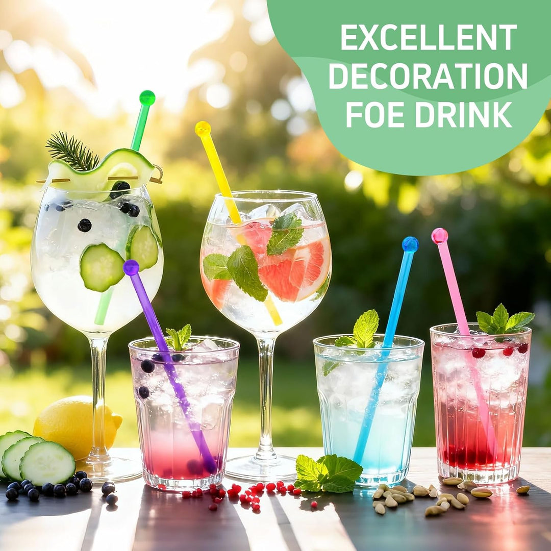 5-farbige Getränke-Rührstäbchen,100 Stück Cocktail Stirrer Stäbchen-18,5 cm,Transparent Wiederverwen