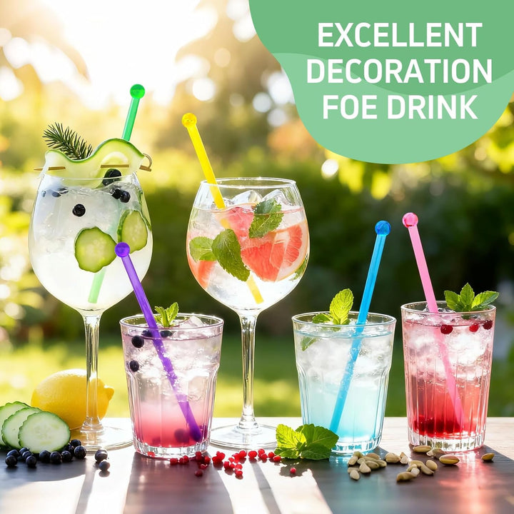 5-farbige Getränke-Rührstäbchen,100 Stück Cocktail Stirrer Stäbchen-18,5 cm,Transparent Wiederverwen