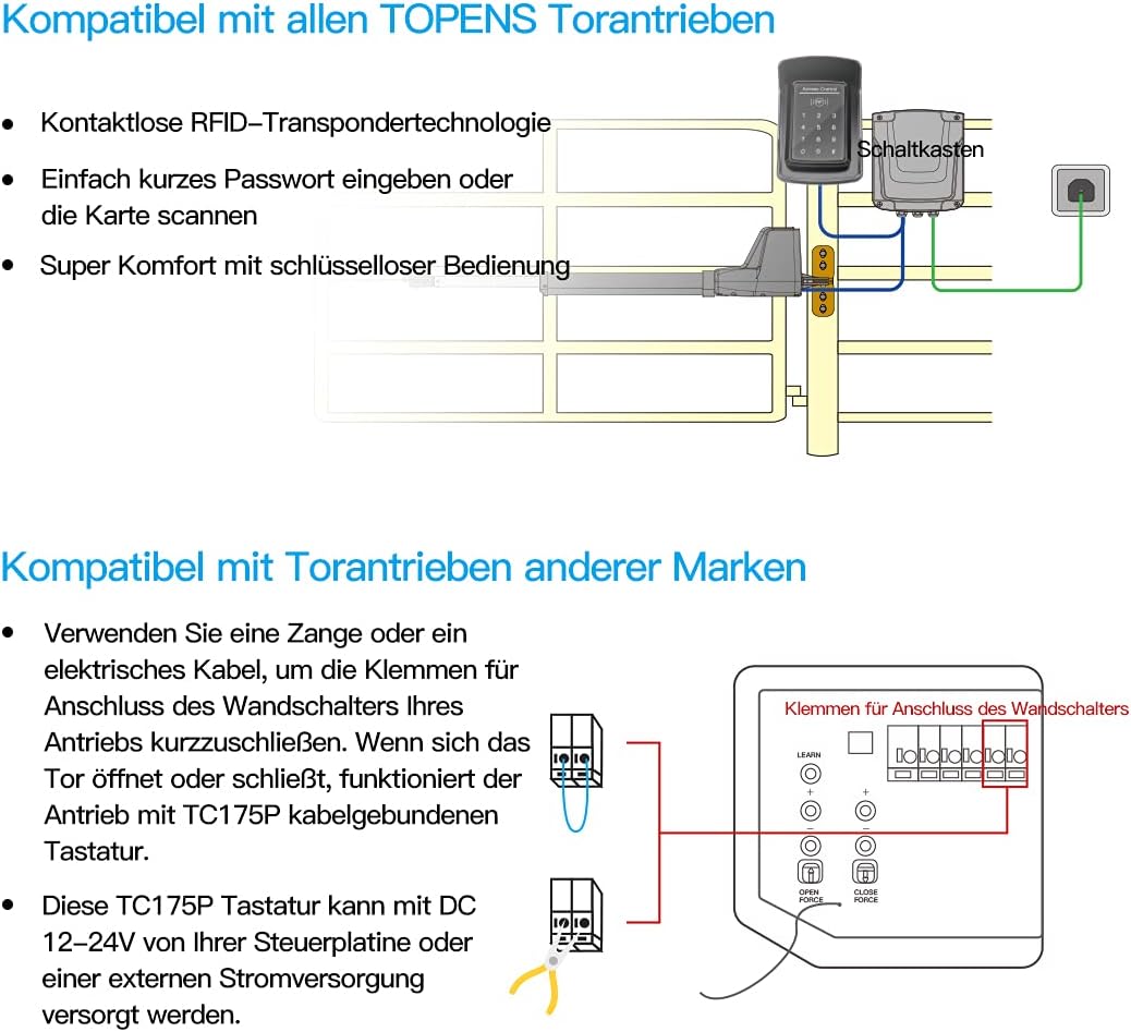 TOPENS TC175P Kabelgebundene Zugangskontrolle mit digitaler Tastatur für Sicherheitssystem PIN Codes