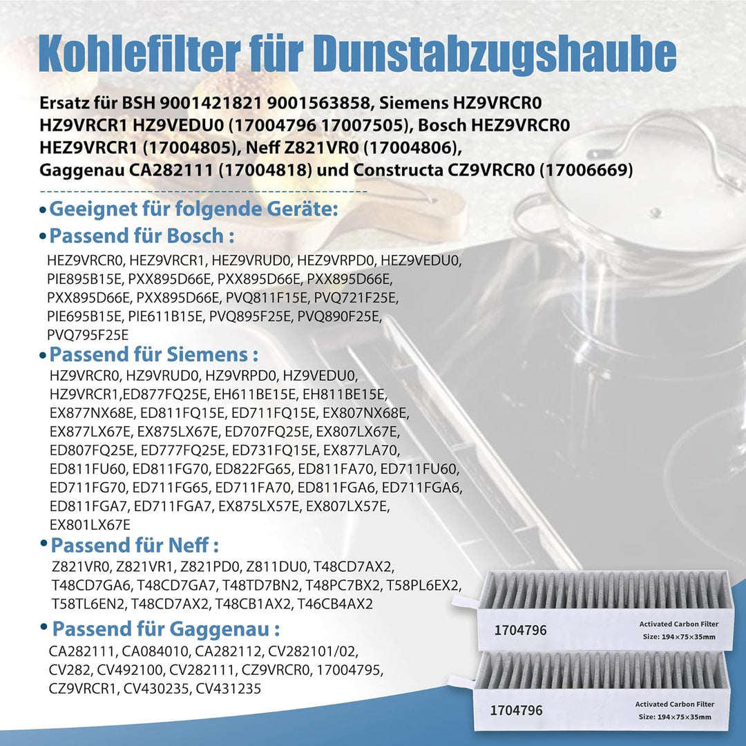 8 Aktivkohlefilter für Bosch HEZ9VRCR0 17004805 17004811 Siemens 17004796 17007505 HZ9VRCR0 Neff Z82