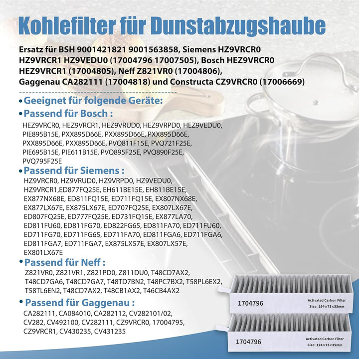 8 Aktivkohlefilter für Bosch HEZ9VRCR0 17004805 17004811 Siemens 17004796 17007505 HZ9VRCR0 Neff Z82