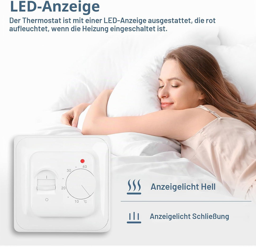 CNBINGO Drehknopf Digitaler Raumthermostat Unterputz mit Fühler, Geeignet für alle Arten von elektri