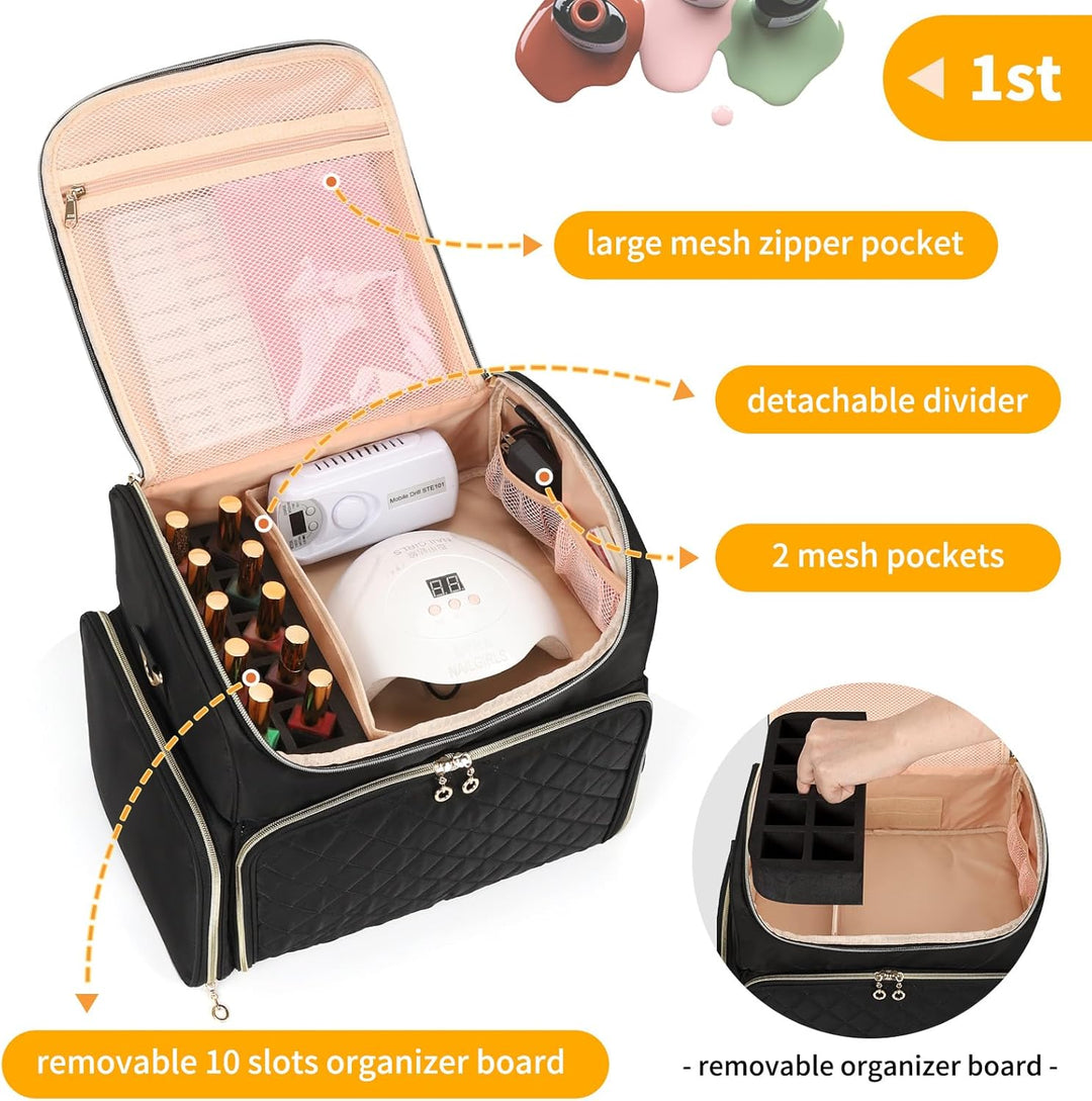 Nagelkoffer mit Extra Grosser Kapazität – Nagellack Koffer für 86 bis 100+ Flaschen & Nagellampe, Do