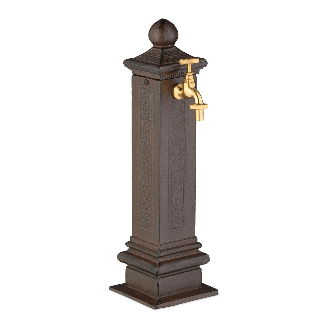 Relaxdays Standbrunnen antik, mit Wasserhahn, HBT: 47x14x18,5 cm, Wasserzapfsäule Garten, Terrasse,