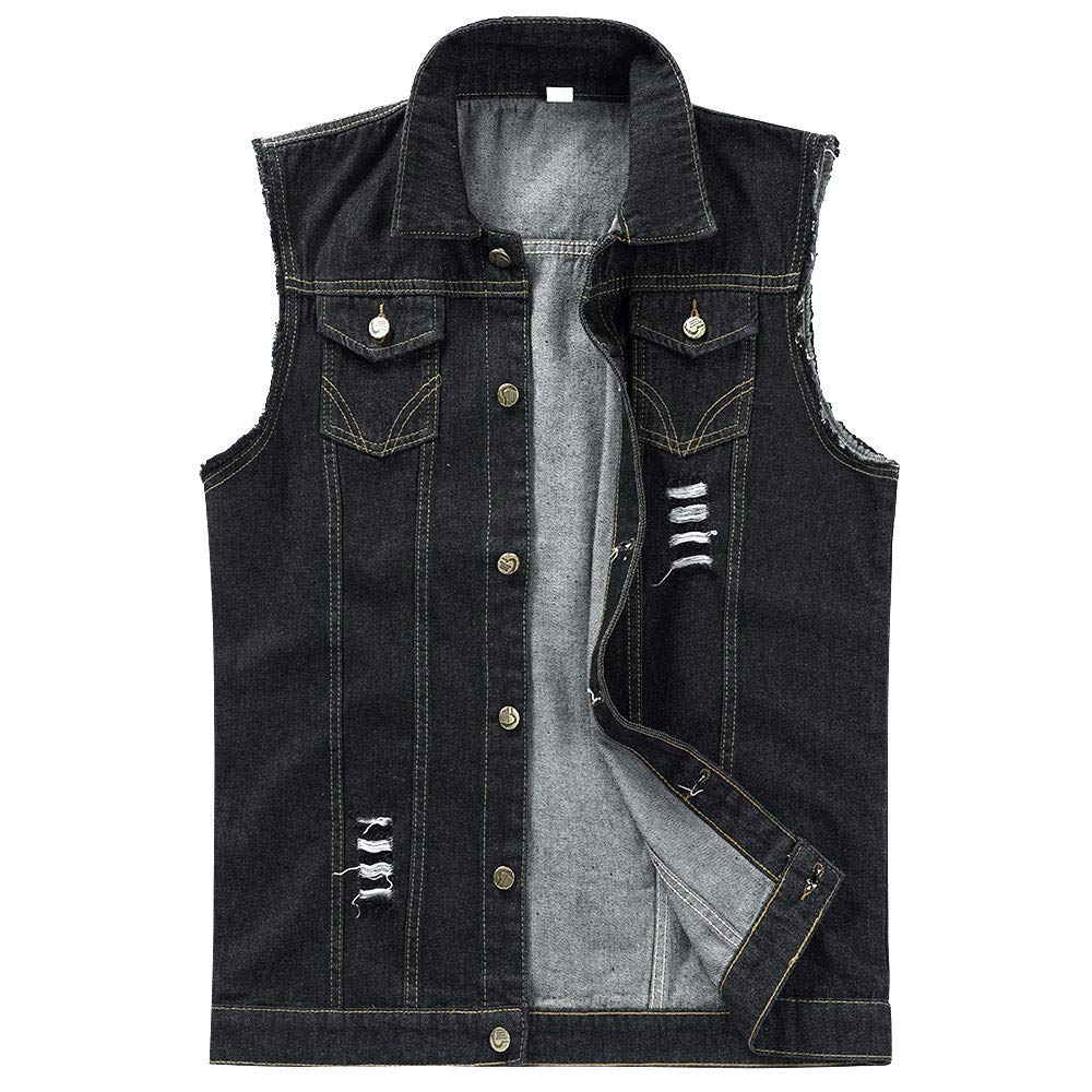 YOUTHUP Herren Denim Weste Zerreissendes Deko Fashion Casual Jeansweste für Freizeit #813 Schwarz S,