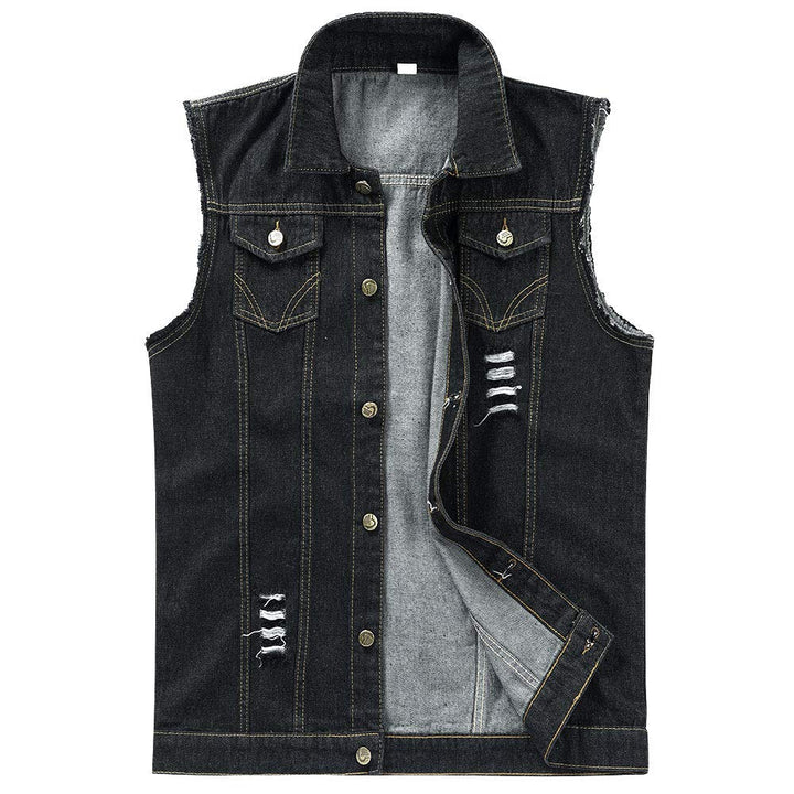 YOUTHUP Herren Denim Weste Zerreissendes Deko Fashion Casual Jeansweste für Freizeit #813 Schwarz M,