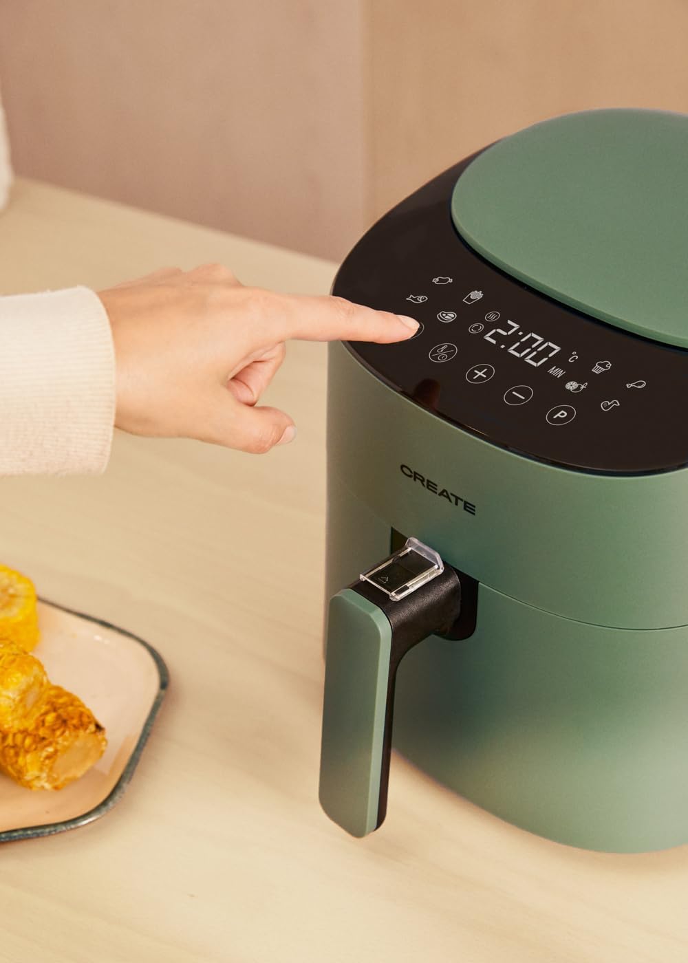 CREATE/FRYER AIR PRO COMPACT/Heissluftfritteuse 3.5L Grün-Sage / 8 Programme, Display, praktisch, le