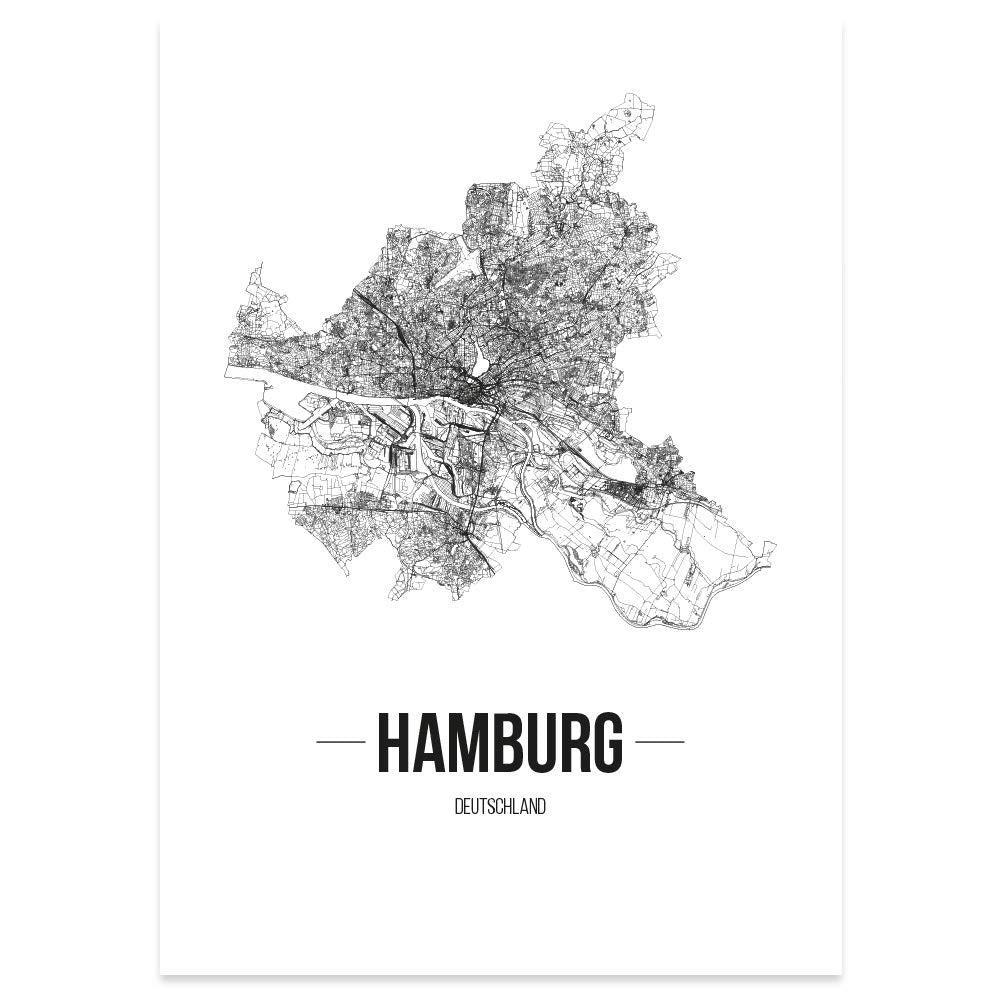 JUNIWORDS Stadtposter, Hamburg, Wähle eine Grösse, 40 x 60 cm, Poster, Schrift B, Weiss 40 x 60 cm S