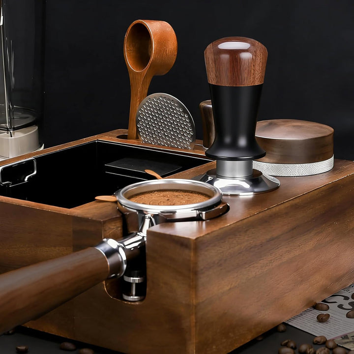 51mm Kaffee Tamper mit Walnuss-Griff, 30lbs Konstanter Druck Espresso Tamper, Edelstahl Kaffeestampf