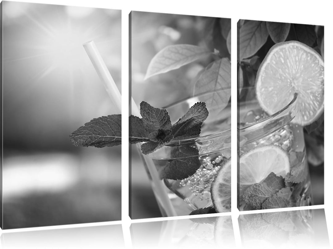 Pixxprint Mojito Cocktail als Leinwandbild/Grösse: 3 Teilig (120x80) cm/Wandbild/Kunstdruck/fertig b