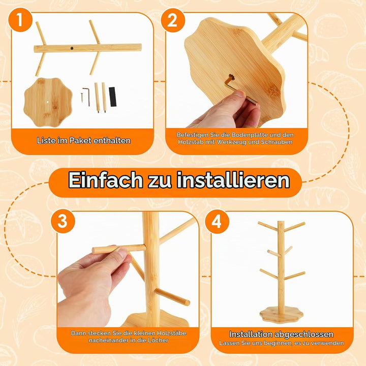 VAVPUP 2 Stück Brezelständer,Brezelhalter aus Holz in Baumform,Stabil Tassenhalter,6-armig,Höhe 33cm