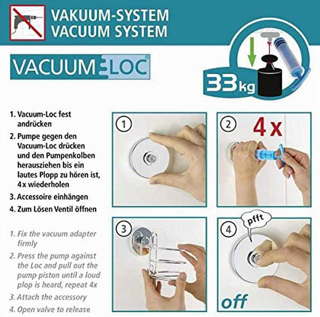 WENKO Vacuum-Loc® Eckregal 2 Etagen Schwarz, Duschablage mit 2 Ebenen und 2 Haken aus lackiertem Sta