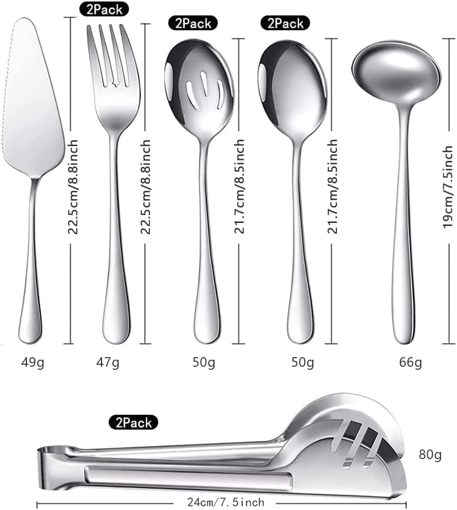 10 Stück Grosses Silber Servierutensilien-Set, Edelstahl-Servierutensilien-Set mit grossen Servierlö