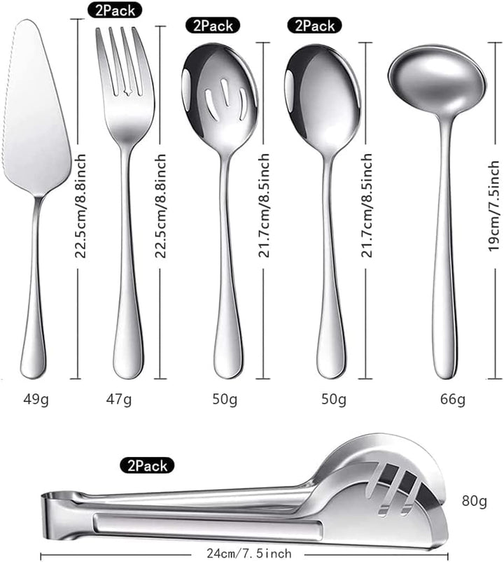 10 Stück Grosses Silber Servierutensilien-Set, Edelstahl-Servierutensilien-Set mit grossen Servierlö