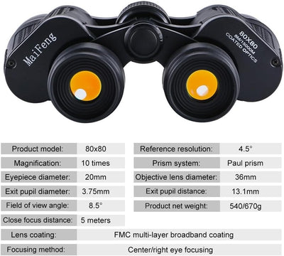 Ferngläser mit Nachtsicht, 80X80 HD Fernglas für Erwachsene, Wasserdicht Taktisches Fernglas mit FMC