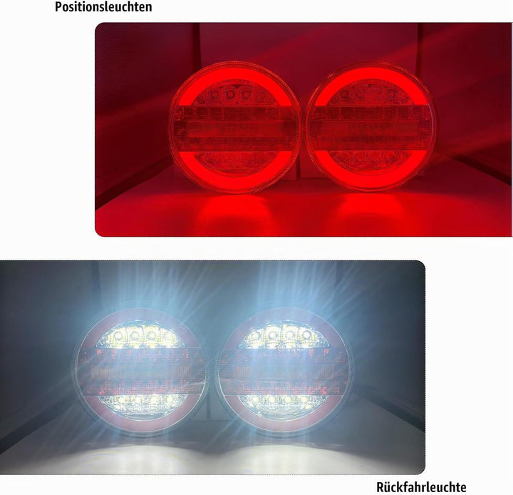 AOJO 2 x Rund LED Rücklicht Set für Anhänger, 12V 24V Universelles Hamburger Rücklichter Wasserdicht