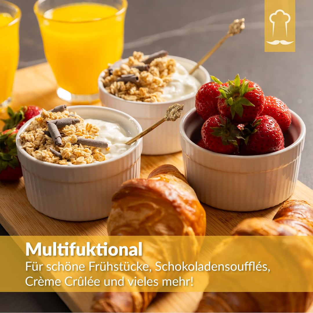 Chefarone® Soufflé Förmchen Backofenfest 6er Set - Creme Brulee Schälchen Keramik zum Backen und Anr