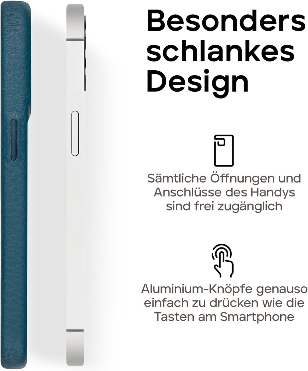 WIIUKA Hülle für iPhone 15 Pro Max, Leder aus Deutschland, Lederhülle extra Dünn, Premium Handyhülle