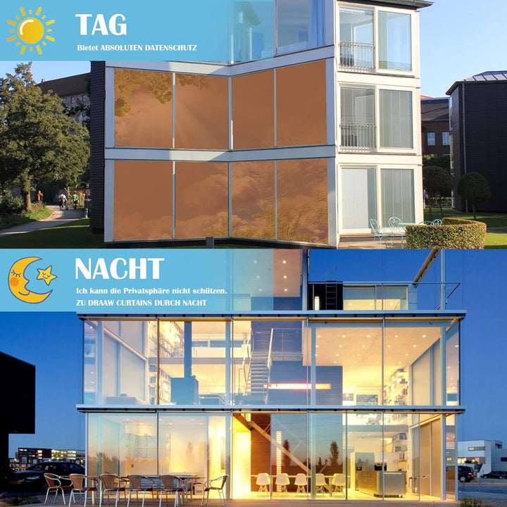 Fensterfolie von innen Durchsichtig von aussen Blickdicht,Sonnenschutzfolie Fenster innen UV-Schutz