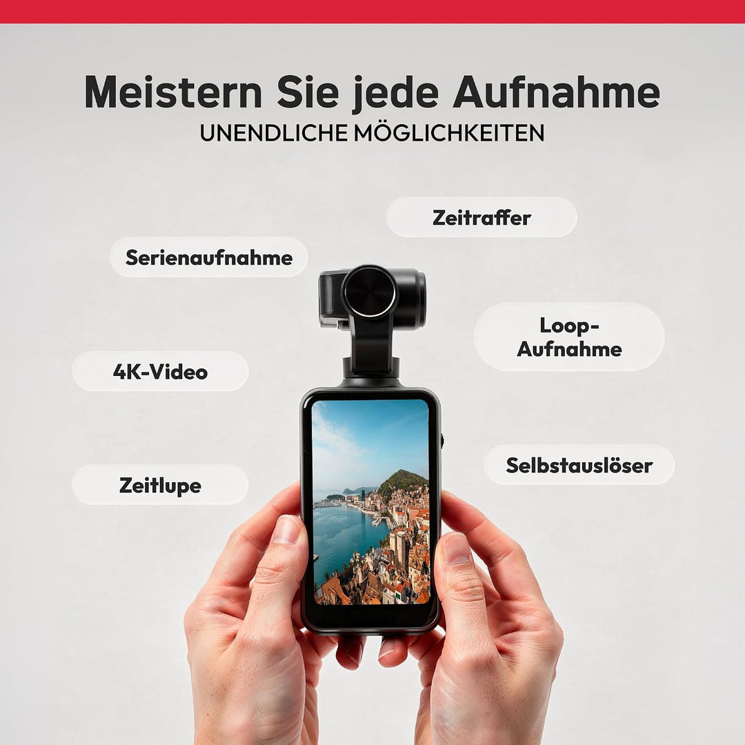 AGFA Photo Gimbal Realimove MC3X - Caméra Stabilisateur 3 Axes 4K Ultra HD, Écran Tactile Rotatif 3,